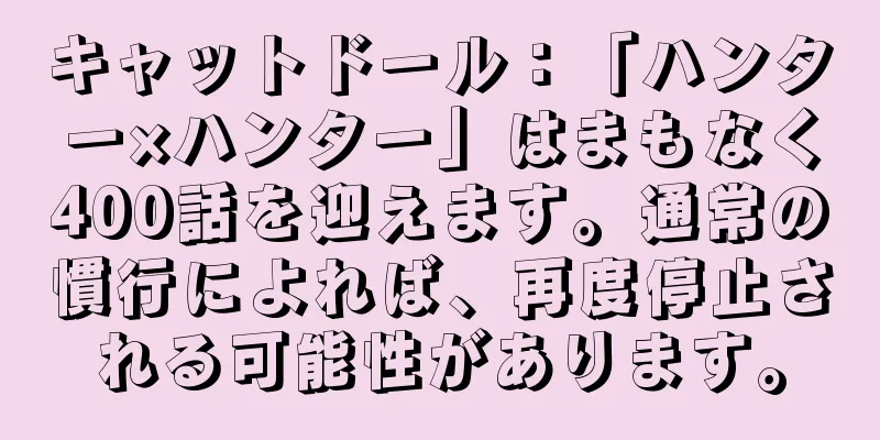 キャットドール：「ハンター×ハンター」はまもなく400話を迎えます。通常の慣行によれば、再度停止される可能性があります。