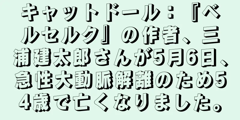 キャットドール：『ベルセルク』の作者、三浦建太郎さんが5月6日、急性大動脈解離のため54歳で亡くなりました。
