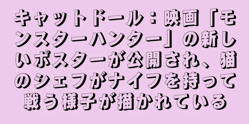 キャットドール：映画「モンスターハンター」の新しいポスターが公開され、猫のシェフがナイフを持って戦う様子が描かれている