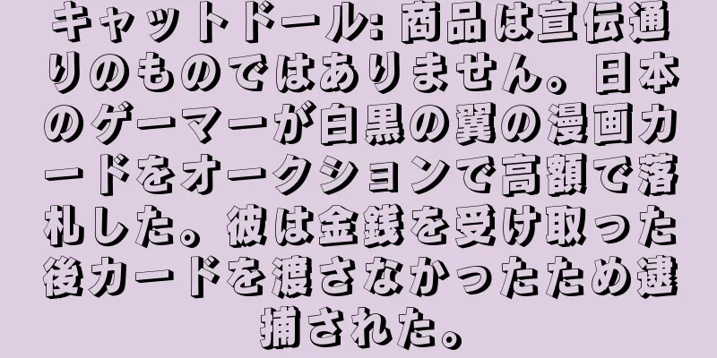 キャットドール: 商品は宣伝通りのものではありません。日本のゲーマーが白黒の翼の漫画カードをオークションで高額で落札した。彼は金銭を受け取った後カードを渡さなかったため逮捕された。