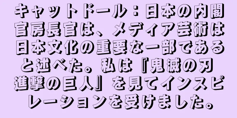 キャットドール：日本の内閣官房長官は、メディア芸術は日本文化の重要な一部であると述べた。私は『鬼滅の刃 進撃の巨人』を見てインスピレーションを受けました。